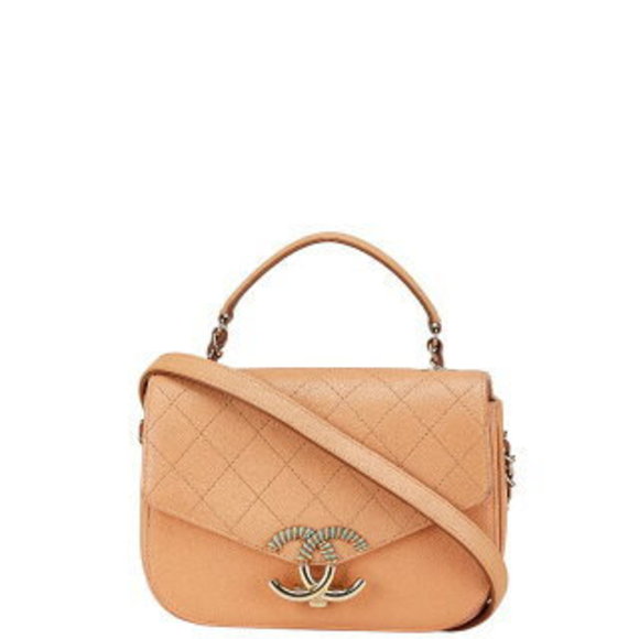 Chanel Half Coco Chain Top Handle Bag Orange Beige Multicolor Skin - Picture 1 of 11